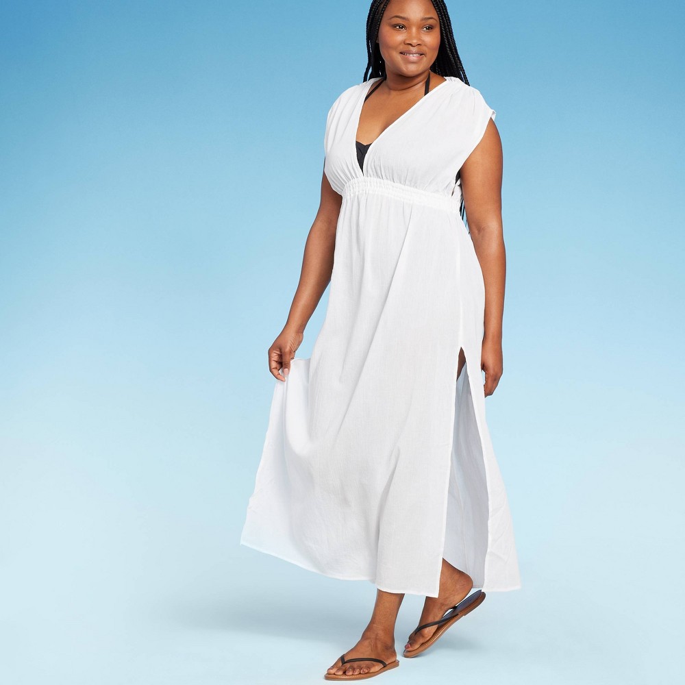 Women's Side-Slit Maxi Cover Up Dress - Kona Sol White XL