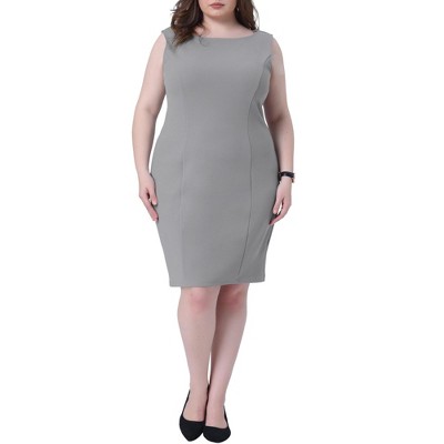 Agnes Orinda Women's Plus Size Office Club Classic Boat Neck Sleeveless Bodycon Dresses