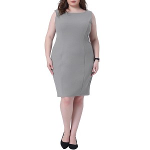Agnes Orinda Women's Plus Size Office Club Classic Boat Neck Sleeveless Bodycon Dresses - 1 of 4