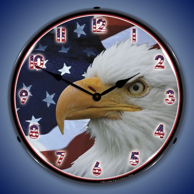 Flag and Eagle Home Office Wall Decor Retro Round Wooden Wall Clock The U.S.A 