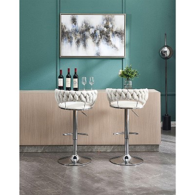 NicBex Swivel Velvet Bar Stools Set of 2,Adjustable Counter Height Bar Stools,Bar Chairs with Chrome Footrest and Base,Barstools for Cafe,Bar