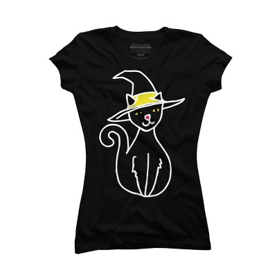 Junior's Design By Humans Halloween Witchy Cat By BubbSnugg T-Shirt