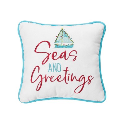 C&F Home 10" x 10" Coastal "Seas And Greetings" Embroidered Small Petite Accent Throw Pillow Decoration Christmas Throw Pillow