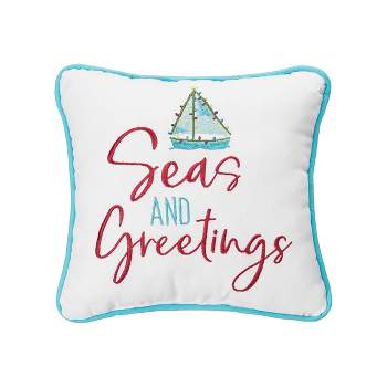 C&F Home 10" X 10" Coastal "Seas And Greetings" Embroidered Petite Accent Throw Pillow Decoration Christmas Throw Pillow