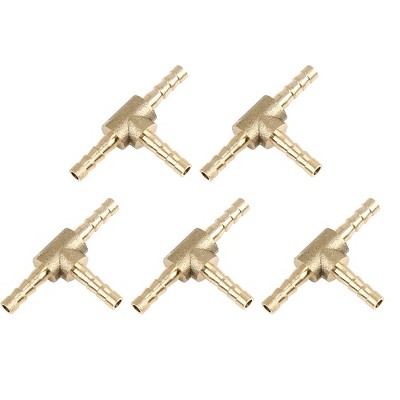 Unique Bargains Hose Barb Brass 3 Way Tee Connector Adaptor for Air Water Gas 5 Pcs