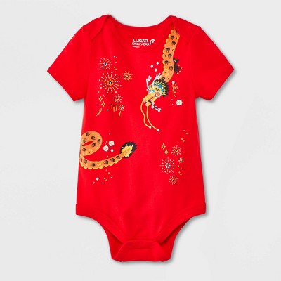 Image of Lunar New Year Baby Short Sleeve 'Year of the Dragon' Bodysuit - Red Newborn