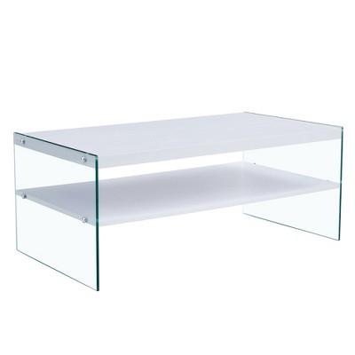 NicBex 43.3 Inch Rectangle Coffee Table with Storage Shelf and Tempered Glass Legs,Modern Center Table for Living Room,Bedroom