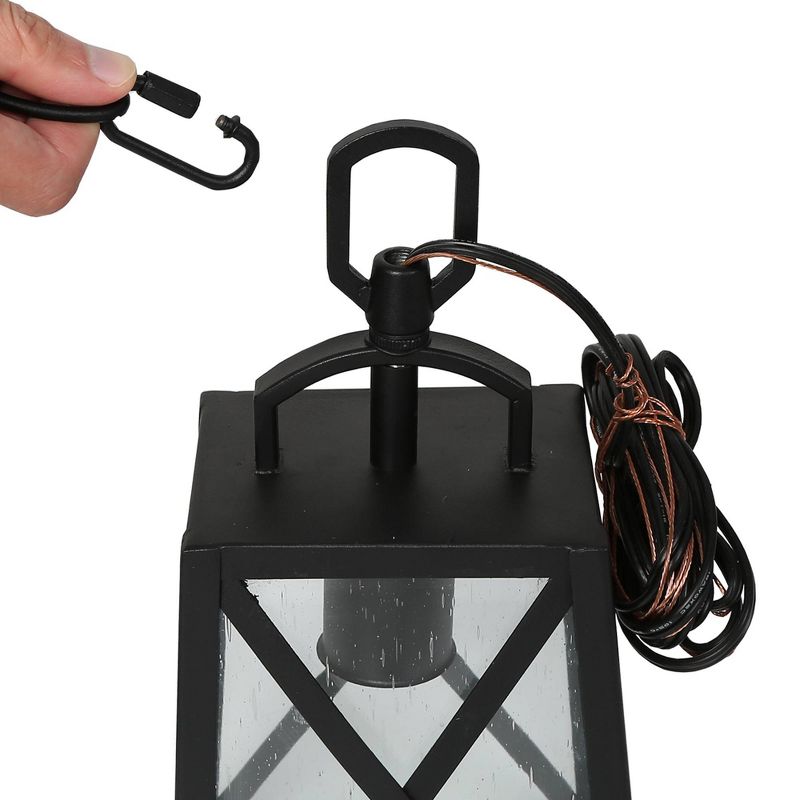 11&#34; Metal/Seeded Glass Square Outdoor Pendant Light Black - LNC, 5 of 14