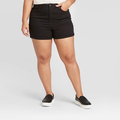 plus black denim shorts