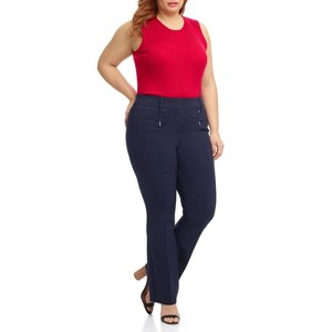 Rekucci Curvy Woman Ease into Comfort Bootcut Pants with Zipper Pockets – Pull-On Dress Work Pants - 1 of 3