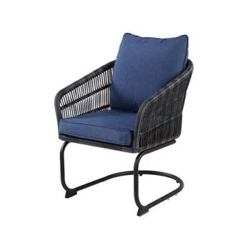 Four Seasons Courtyard Adelaide Set of 2 C Spring 250 Pound Capacity Rocking Motion Dining Chairs with Steel Frame and Olefin Cushions, Blue