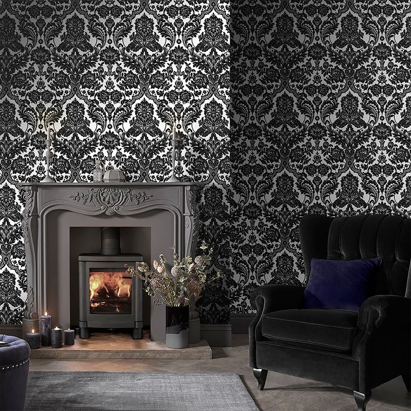 Gothic Damask Flock Black and Silver Paste the Wall Wallpaper, 2 of 5