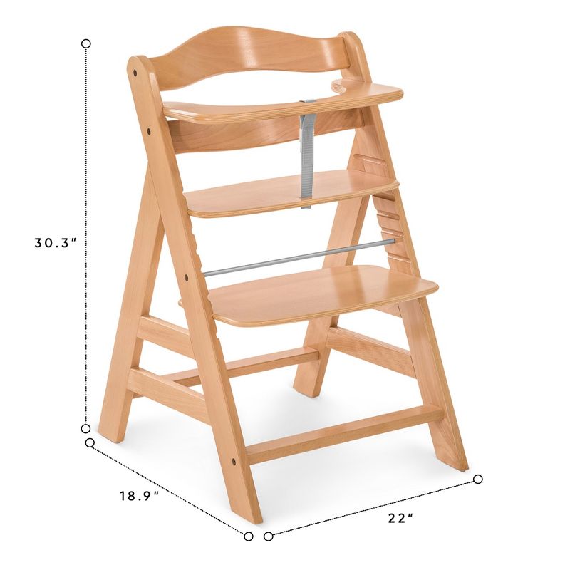 Hauck Alpha+ Grow Along Adjustable Wooden High Chair Seat w/ 5 Point Harness & Bumper Bar for Baby & Toddler Up to 198 lbs, 3 of 11