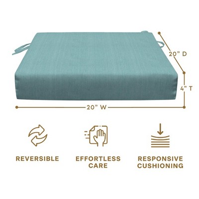 Coastal Blue Textured Polyester Outdoor Dining Chair Cushions, 20" x 20"