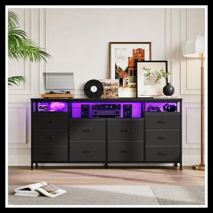 Jojoka 63" Dresser TV Stand with 11 Fabric Drawers, LED Lights & Charging Ports, Storage Organizer for Bedroom or Living Room - 1 of 4