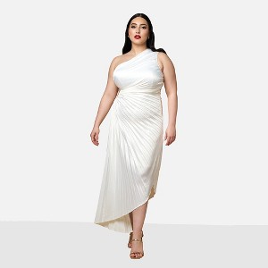 Rebdolls Women's Calla Lily Satin Pleated Midi Shift Dress - 1 of 4