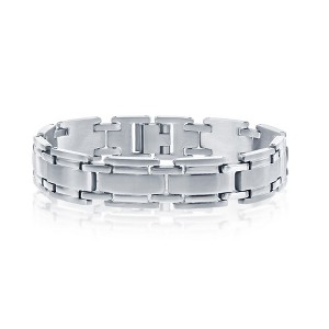 Metallo Stainless Steel Matte and Polished Linked Bracelet - Silver - 8.5 Inch - 1 of 3