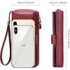 Women's fashionable pink synthetic leather wrist guard wallet with snap button and zipper closure,compact card holder and phone compartment - 3 of 4