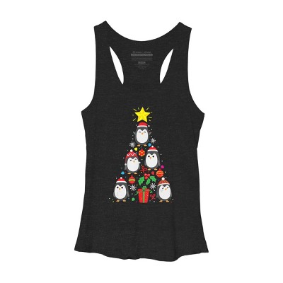 Women's Design By Humans Penguin Christmas Tree By NekoShop Racerback Tank Top