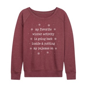 Women's - Instant Message - My Favorite Winter Activity Lightweight French Terry Wide Neck Long Sleeve Graphic Shirt - 1 of 4
