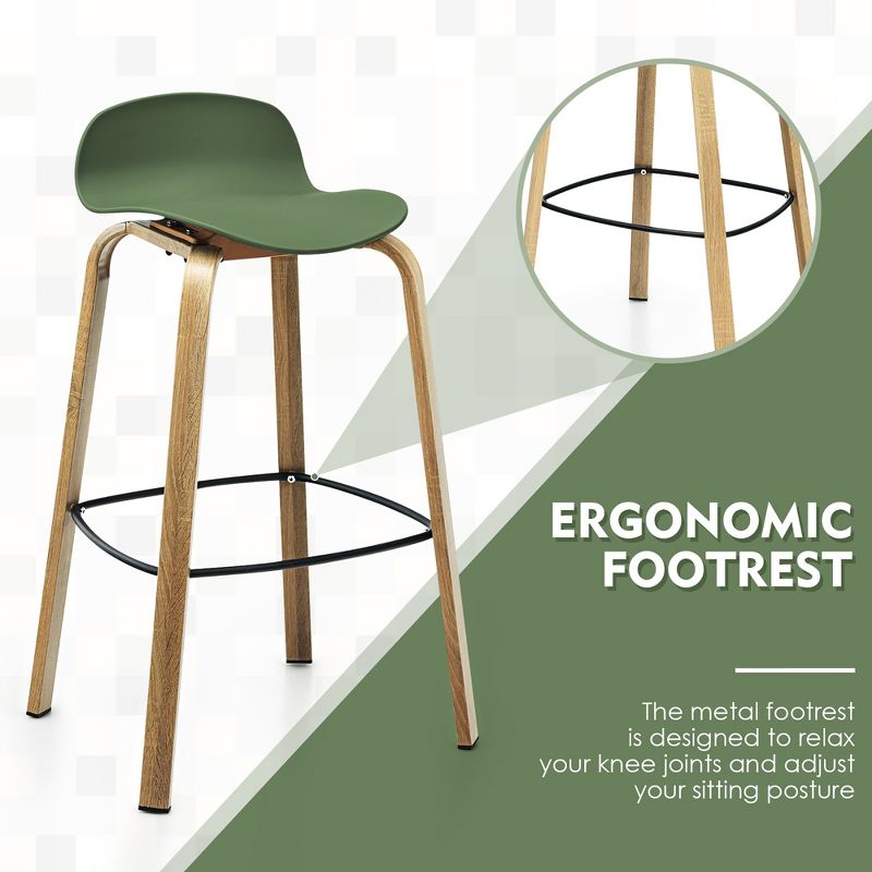 Costway Set of 2 Counter Height Bar Stools w/Footrest&Solid Metal Legs Yellow\Green, 4 of 10