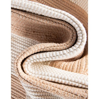 Handmade Beige Stripe Indoor Rectangular Rug 5'1" x 8'0"