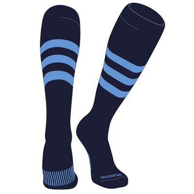 PEAR SOX Striped OTC Baseball, Softball, Football Socks (A) Dark Navy, Sky Blue (L)