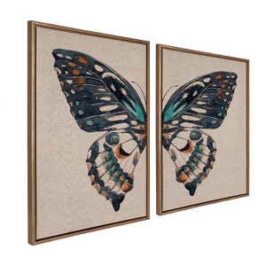 Kate & Laurel All Things Decor 28"x38" 2pc Sylvie Butterfly Diptych Linen Framed Canvas Art by The Creative Bunch Set Gold - 1 of 4