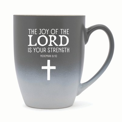 Elanze Designs The Joy Of The Lord Is Your Strength Nehemiah 8:10 Two Toned Ombre Matte 10 ounce New Bone China Coffee Tea Cup Mug, Gray and White