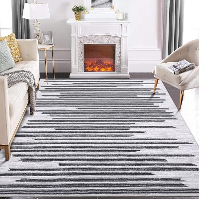 Berber Stripe Rug – Washable, Low Pile, Non-Slip, Foldable Area Rug for Living Room, Bedroom, Dining Room, Office, Soft & Modern