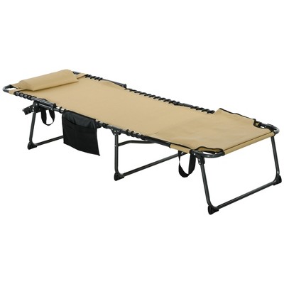 Beige Mesh Folding Outdoor Chaise Lounge with Headrest