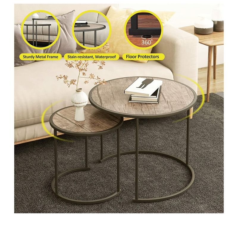 Year Color Round Industrial Nesting Coffee Tables Set of 2 for Bedroom, Office, Living Room, 5 of 9