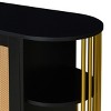 GlasFlength Decorative Storage Cabinets Elegant Curved Dining Cabinet with Woven Rattan Doors and Gold Trim for Dining Room, Black, 47.2"*15.7"*31.1" - 3 of 4