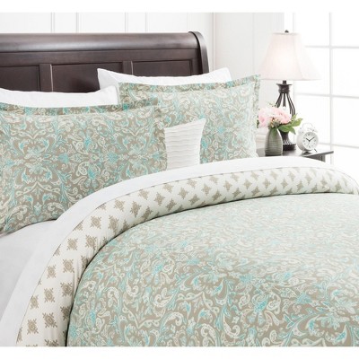 Sage Green Damask Microfiber Twin Duvet Cover Set