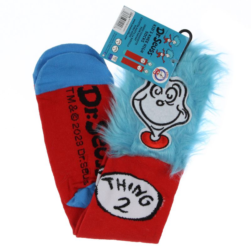 Dr. Seuss Kid's Thing 1 And Thing 2 Fuzzy Top Knee- High Socks OSFM Multicoloured, 4 of 5