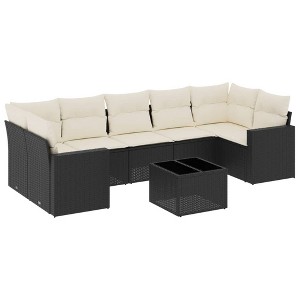 vidaXL Patio Sofa Set with Cushions Outdoor Furniture 8 Piece Poly Rattan - Black and Cream - 1 of 4