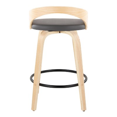 Grotto 26" Gray Faux Leather Swivel Counter Stool Set
