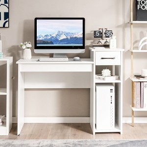 Costway Computer Desk PC Laptop Table w/ Drawer and Shelf Home Office Furniture White - 1 of 4