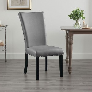 Royal Hampton Side Dining Chair Set of 2, Gray Faux Leather, Nailhead Trim - 1 of 4