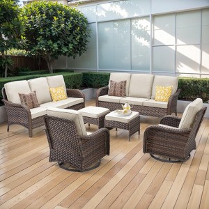 Buenhomino 6 Piece Patio Furniture Set, Wicker Patio Conversation Sets with Swivel Chairs, Outdoor Sectional Sofa Sets with 2 Ottoman for Backyard - 1 of 4