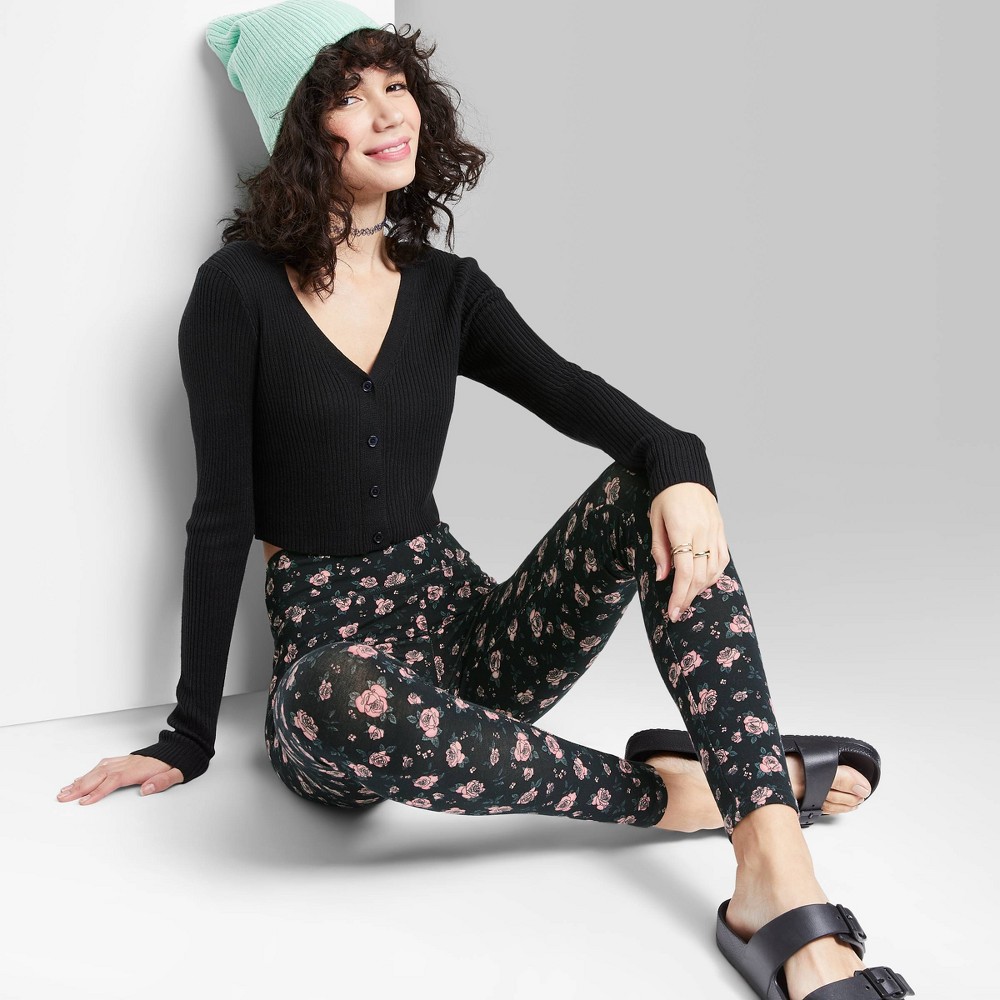 size large Women's High-Waisted Classic Leggings - Wild Fable Black Floral L