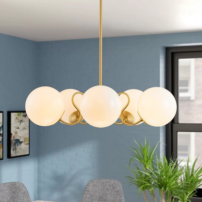 Rennnsan Daphros 27" W 5 -Light Milk Glass Dimmable Classic Bubble Chandelier in Gold