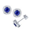 Pompeii3 1 5/8ct Pave Halo Sapphire Diamond Studs 14K White Gold - 3 of 4