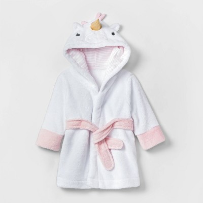 Baby Girls' Unicorn Plush Bath Robe - Cloud Island™ White 0-9M