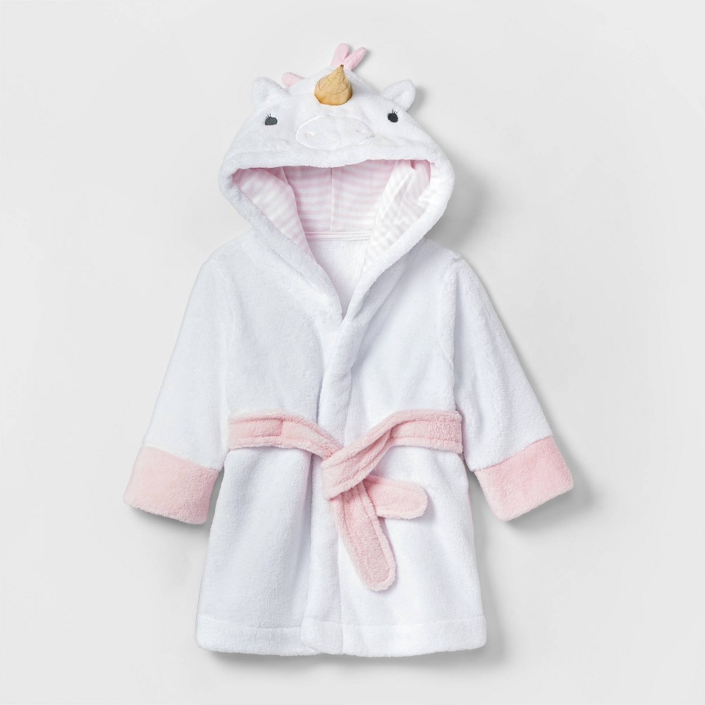Baby Girls Unicorn Plush Bath Robe - Cloud Island White 0-9M