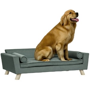PawHut 39" Dog Couch with Removable Pillows, Foam Pet Sofa, Cat Sofa with Removable Washable Cushion & Water-Resistant Fabric, Gray - 1 of 4