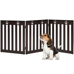 Costway 24'' Folding Wooden Freestanding Dog Gate Pet Gate W/360° Flexible Hinge Espresso/White - 1 of 4