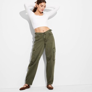 Women's Mid-Rise Barrel Cargo Pants - Wild Fable™ - 1 of 3