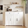 42.5" Farmhouse Buffet Cabinet with Barn Doors - Modern Coffee Bar Station with Adjustable Shelf, 2 Drawers & Storage,White - 2 of 4