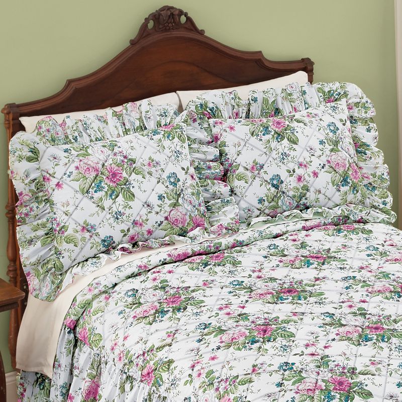 Collections Etc Floral Bouquet with Shades of Pink, Blue, and Sage Quilted Pillow Sham with Ruffled Trim - Seasonal Bedding, 2 of 4